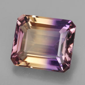 Ametrino bicolor natural de 10,02 ct, corte esmeralda, VVS