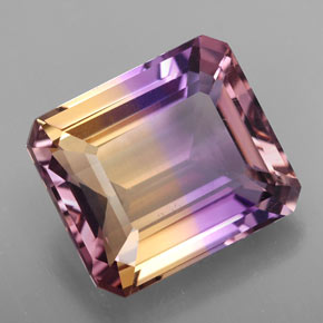 Ametrino bicolor natural de 10,02 ct, corte esmeralda, VVS