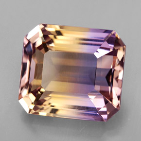 Ametrino bicolor natural de 8,16 ct, corte esmeralda, VVS