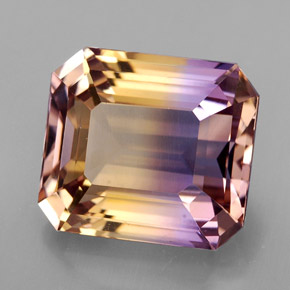 Ametrino bicolor natural de 8,16 ct, corte esmeralda, VVS