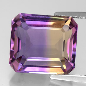 Ametrino bicolor natural de 7,95 ct, corte esmeralda, VVS
