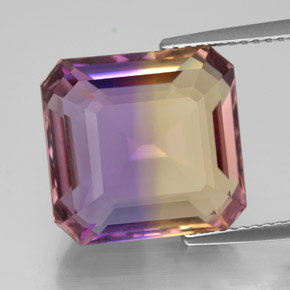 Ametrino bicolor natural de 11,38 ct, corte esmeralda, VVS