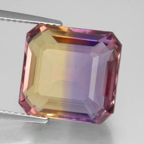 Ametrino bicolor natural de 11,38 ct, corte esmeralda, VVS