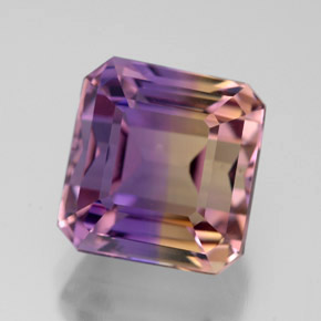 Ametrino bicolor natural de 6,30 ct, corte esmeralda, VVS