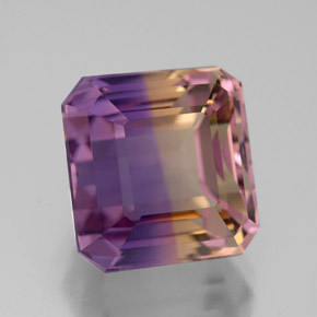 Ametrino bicolor natural de 6,30 ct, corte esmeralda, VVS