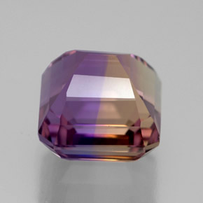 Ametrino bicolor natural de 6,30 ct, corte esmeralda, VVS