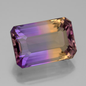 Ametrino bicolor natural de 6,91 ct, corte esmeralda, VVS