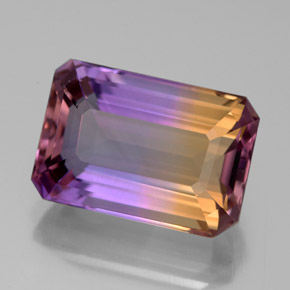 Ametrino bicolor natural de 6,91 ct, corte esmeralda, VVS
