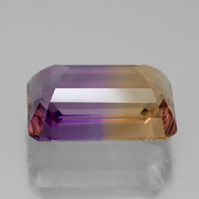 Ametrino bicolor natural de 6,91 ct, corte esmeralda, VVS