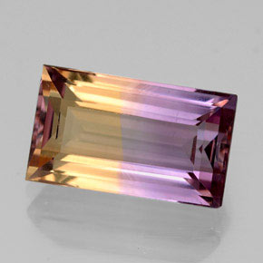 Ametrino bicolor natural de 4,34 ct, baguette, VVS