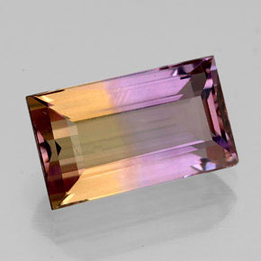 Ametrino bicolor natural de 4,34 ct, baguette, VVS