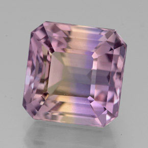 Ametrino bicolor natural de 6,36 ct, corte esmeralda, VVS