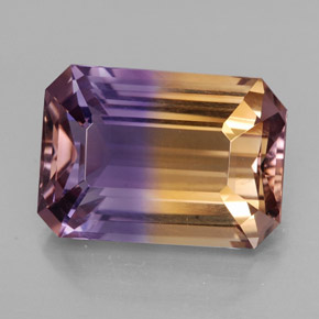 Ametrino bicolor natural de 9,44 ct, corte esmeralda, VVS