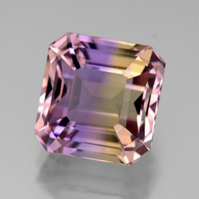 Ametrino bicolor natural de 5,66 ct, corte esmeralda, VVS