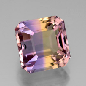 Ametrino bicolor natural de 5,66 ct, corte esmeralda, VVS