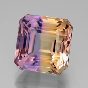 Ametrino bicolor natural de 7,68 ct, corte esmeralda, VVS