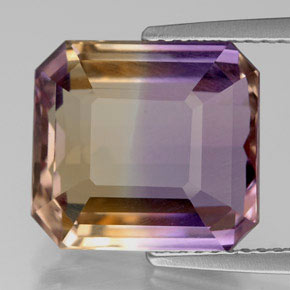 Ametrino bicolor natural de 7,02 ct, corte esmeralda, VVS