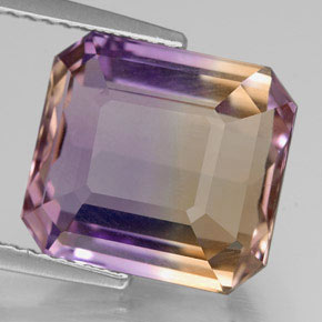 Ametrino bicolor natural de 7,02 ct, corte esmeralda, VVS