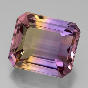 Ametrino bicolor natural de 9,78 ct, corte esmeralda, VVS