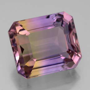 Ametrino bicolor natural de 9,78 ct, corte esmeralda, VVS