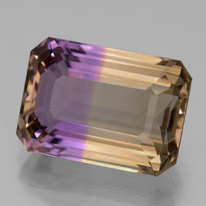 Ametrino bicolor natural de 8,67 ct, corte esmeralda, VVS