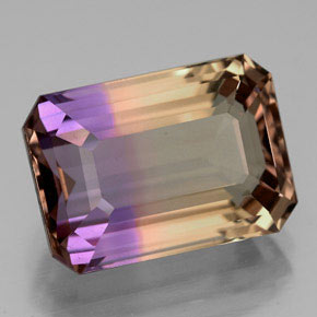 Ametrino bicolor natural de 8,67 ct, corte esmeralda, VVS