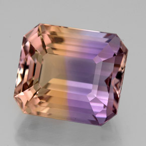 Ametrino bicolor natural de 9,48 ct, corte esmeralda, VVS
