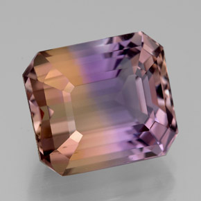 Ametrino bicolor natural de 9,48 ct, corte esmeralda, VVS
