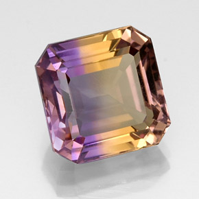 Ametrino bicolor natural de 10,91 ct, corte esmeralda, VVS