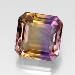 Ametrino bicolor natural de 10,91 ct, corte esmeralda, VVS