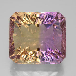 Ametrino bicolor natural de 13,66 ct, corte esmeralda, VVS