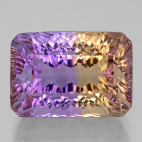 Ametrino bicolor natural de 10,80 ct, corte esmeralda, VVS