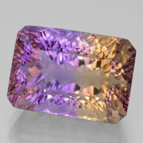 Ametrino bicolor natural de 10,80 ct, corte esmeralda, VVS