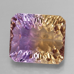 Ametrino bicolor natural de 12,08 ct, corte esmeralda, VVS