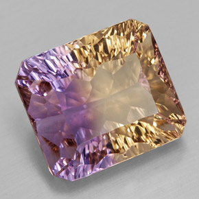 Ametrino bicolor natural de 12,08 ct, corte esmeralda, VVS