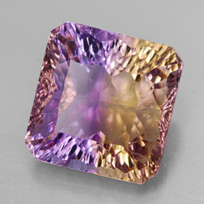 Ametrino bicolor natural de 12,03 ct, corte esmeralda, VVS