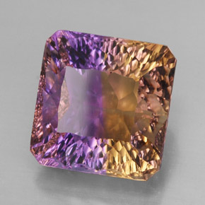 Ametrino bicolor natural de 13,93 ct, corte esmeralda, VVS