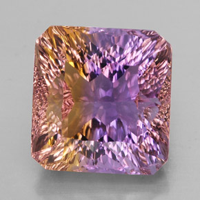 Ametrino bicolor natural de 14,07 ct, corte esmeralda, VVS