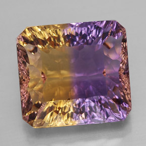 Ametrino bicolor natural de 13,32 ct, corte esmeralda, VVS