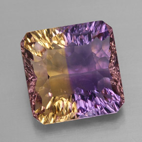 Ametrino bicolor natural de 9,82 ct, corte esmeralda, VVS