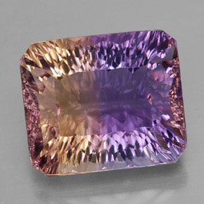 Ametrino bicolor natural de 13,10 ct, corte esmeralda, VVS