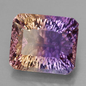 Ametrino bicolor natural de 13,10 ct, corte esmeralda, VVS