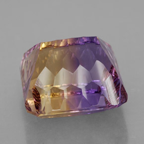 Ametrino bicolor natural de 15,03 ct, corte esmeralda, VVS