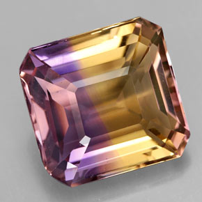 ametrino Bicolor natural de 12.16 ct, corte esmeralda, VVS