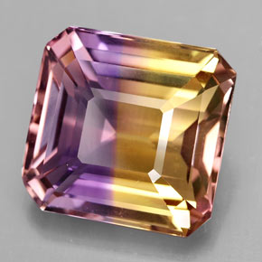 ametrino Bicolor natural de 12.16 ct, corte esmeralda, VVS