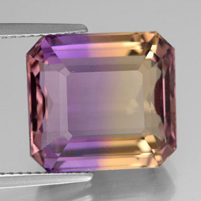 Ametrino bicolor natural de 11,07 ct, corte esmeralda, VS