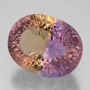 Ametrino bicolor natural de 13,60 ct, corte óvalo, IF