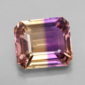Ametrino bicolor natural de 6,19 ct, corte esmeralda, VVS