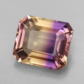 Ametrino bicolor natural de 6,19 ct, corte esmeralda, VVS