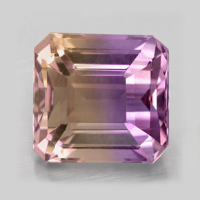Ametrino bicolor natural de 5,69 ct, corte esmeralda, VVS